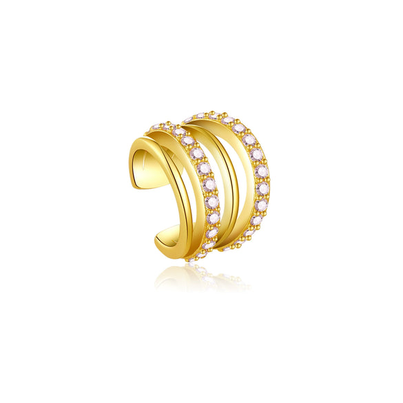 Wholesale Ear Clip S925 Sterling Silver Double Row Geometric Ear Clip Electroplated 18K Gold For Women