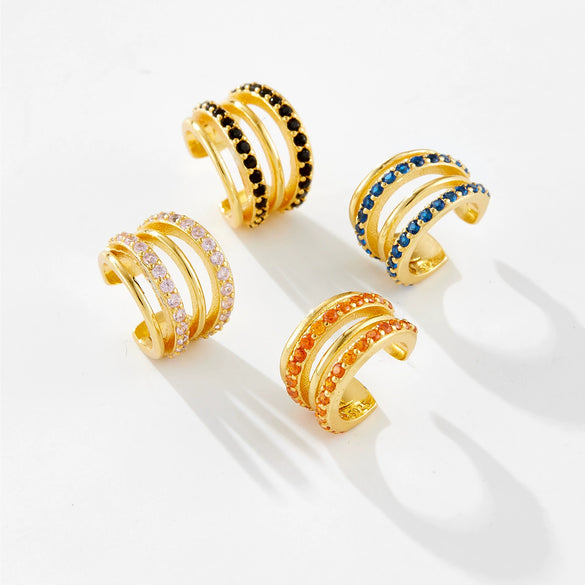 Wholesale Ear Clip S925 Sterling Silver Double Row Geometric Ear Clip Electroplated 18K Gold For Women
