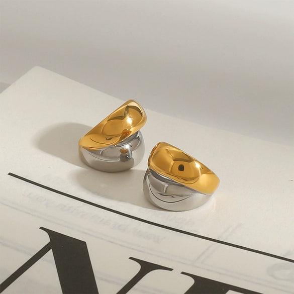 Wholesale Ear Clip Stainless Steel Gold And Silver Color Matching Double Layer Hollow Geometric Electroplated Women's Jewelry