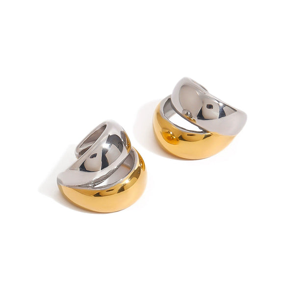 Wholesale Ear Clip Stainless Steel Gold And Silver Color Matching Double Layer Hollow Geometric Electroplated Women's Jewelry