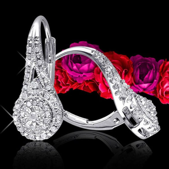 Wholesale Ear Jewelry Copper Geometric Round Earrings Inlaid Zircon Platinum Plated