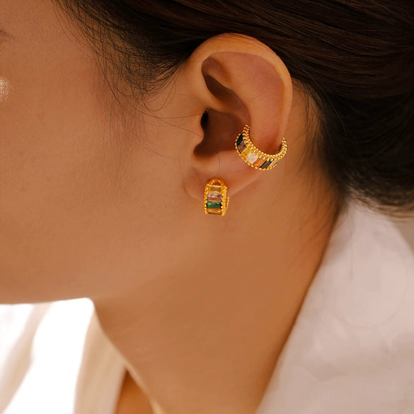 Wholesale Ear Jewelry Copper Material Microinlaid Colored Glass Stone Geometric Style Electroplated For Women