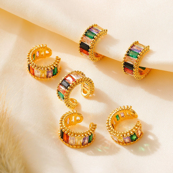Wholesale Ear Jewelry Copper Material Microinlaid Colored Glass Stone Geometric Style Electroplated For Women