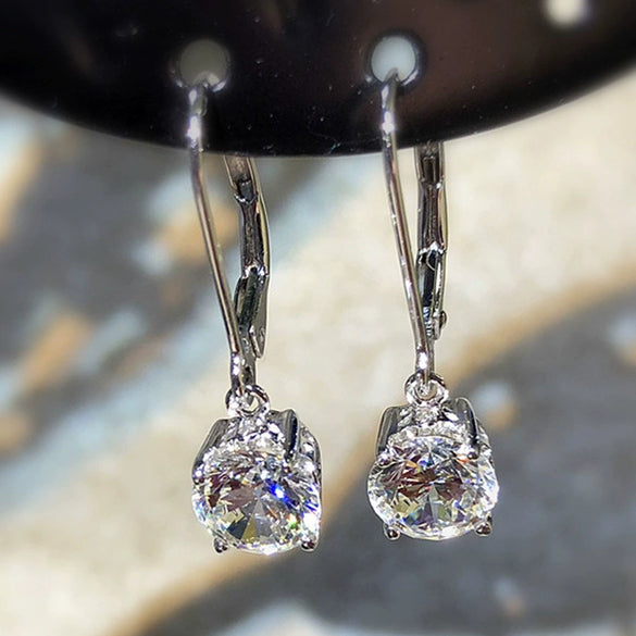 Wholesale Ear Jewelry Copper Plated White Gold Geometric Fourclaw Zircon Earrings For Women