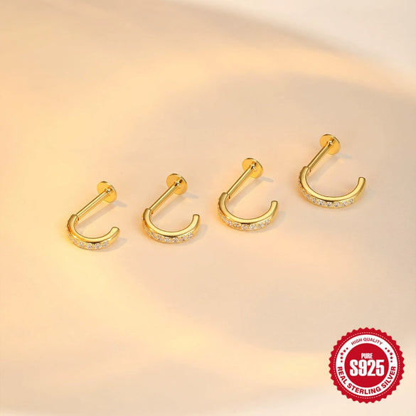 Wholesale Ear Jewelry S925 Sterling Silver Microinlaid Zircon Geometric Cartilage Flat Head Spiral Puncture Environmentally Friendly Plating Unisex