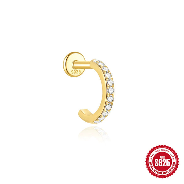 Wholesale Ear Jewelry S925 Sterling Silver Microinlaid Zircon Geometric Cartilage Flat Head Spiral Puncture Environmentally Friendly Plating Unisex
