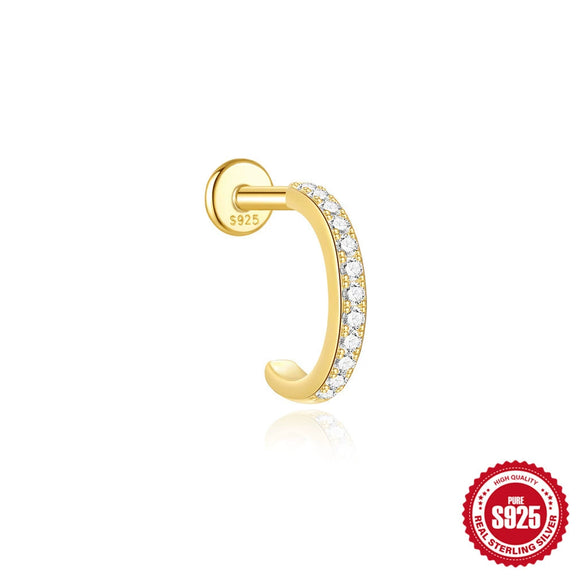 Wholesale Ear Jewelry S925 Sterling Silver Microinlaid Zircon Geometric Cartilage Flat Head Spiral Puncture Environmentally Friendly Plating Unisex