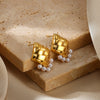 Wholesale Ear Jewelry Stainless Steel 18K Gold Geometric Round Earrings With Woven Texture And Imitation Pearl