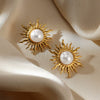 Wholesale Ear Jewelry Stainless Steel 18K Gold Geometric Round Earrings With Woven Texture And Imitation Pearl