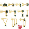 Wholesale Ear Jewelry Sterling Silver Natural Water Grass Agate Inlaid With Diamond Tassel Flat Head Threaded Piercing Geometric Style Environmentally Friendly Electroplated