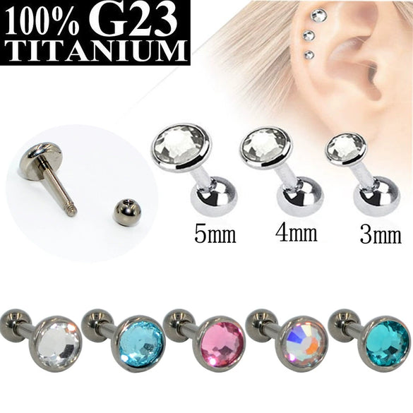 Wholesale Ear Nails And Cartilage Nails G23 Pure Titanium Cz Gemstone Electroplated