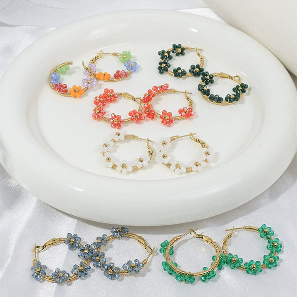 Wholesale Ear Ring Stainless Steel Flower Pattern Titanium Steel Electroplated With Gold