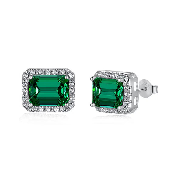 Wholesale Ear Studs S925 Sterling Silver Geometric Design Inlaid With Small Diamond Emerald For Women
