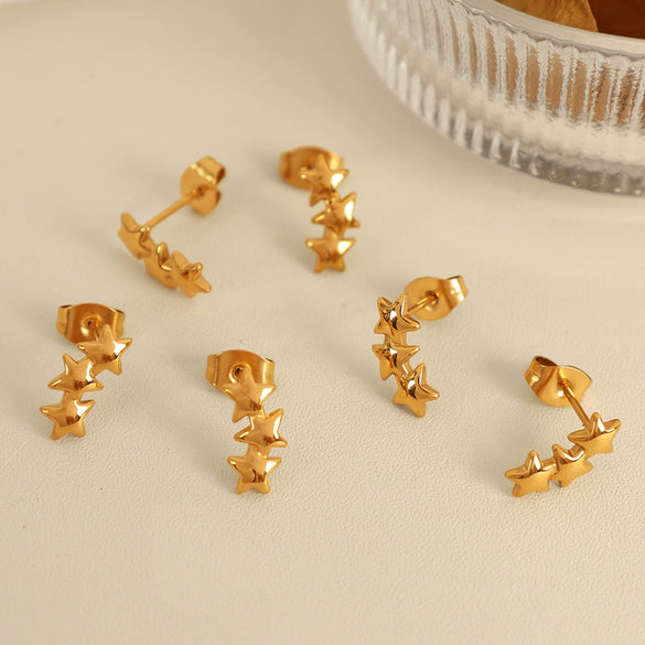 Wholesale Ear Studs 316L Stainless Steel Star Electroplated For Women
