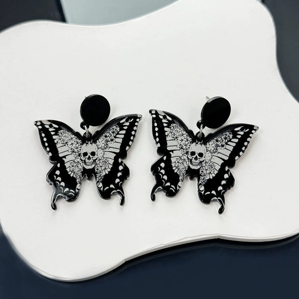 Wholesale Earrings Acrylic Punk Style With Butterfly Skull Dagger Cartoon Characters Stainless Steel Ear Needles Electroplating