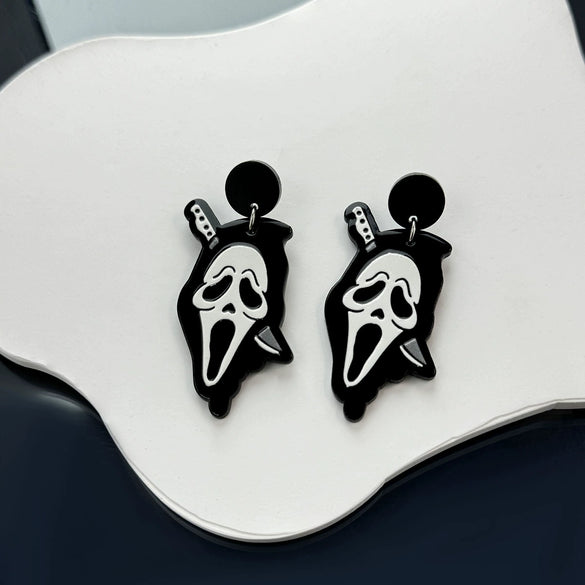 Wholesale Earrings Acrylic Punk Style With Butterfly Skull Dagger Cartoon Characters Stainless Steel Ear Needles Electroplating
