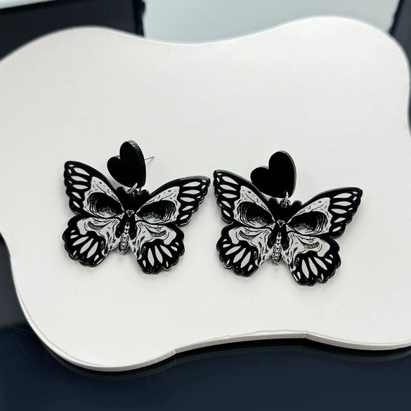 Wholesale Earrings Acrylic Punk Style With Butterfly Skull Dagger Cartoon Characters Stainless Steel Ear Needles Electroplating
