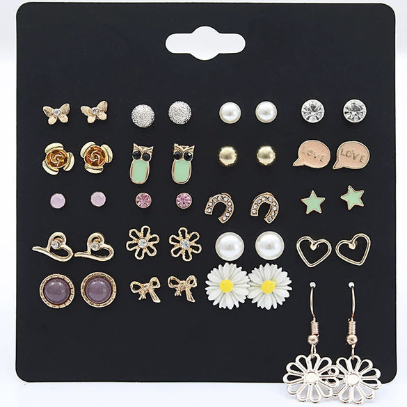 Wholesale Earrings Alloy Crystal Flower Style For Female Students