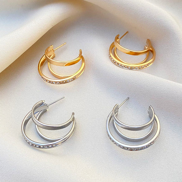 Wholesale Earrings Alloy Geometric Cshaped Diamond Retro Light Luxury Style Electroplated For Women
