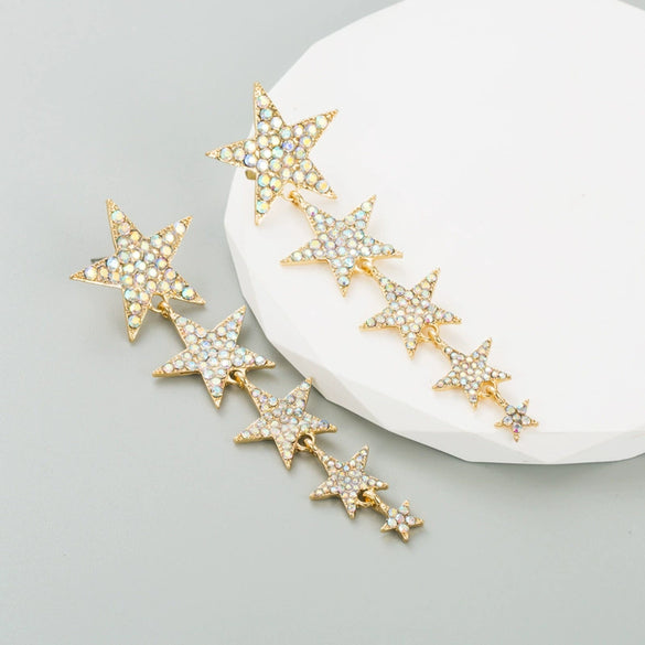 Wholesale Earrings Alloy Multilayer Diamond Fivepointed Star Design