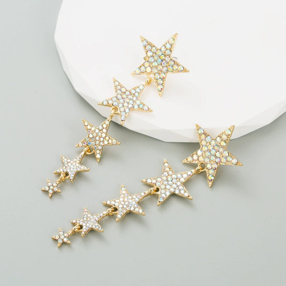 Wholesale Earrings Alloy Multilayer Diamond Fivepointed Star Design