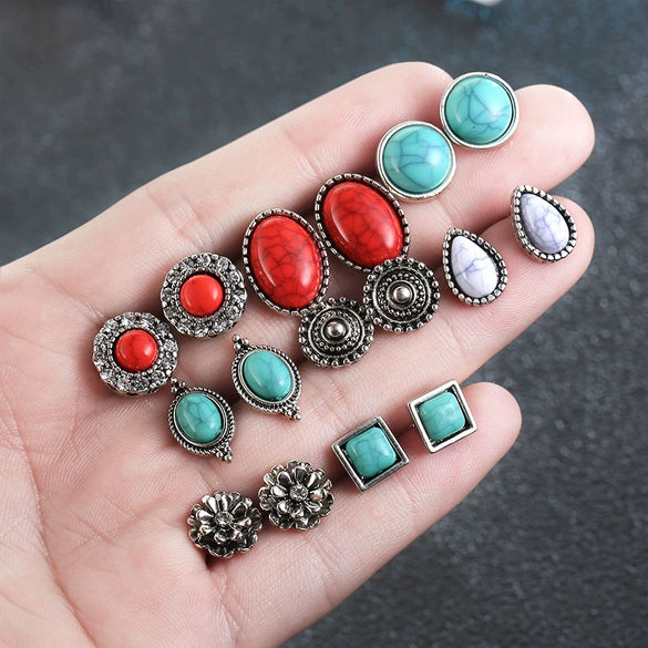Wholesale Earrings Alloy Turquoise Geometric Street Style Electroplating For Women