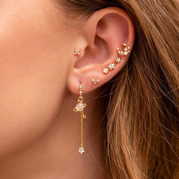 Wholesale Earrings Brass 18K Zircon Star Pattern Set