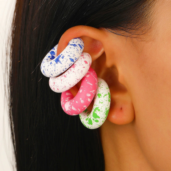 Wholesale Earrings Ccb Material Geometric Style Oval Hollow Electroplated Ear Clip