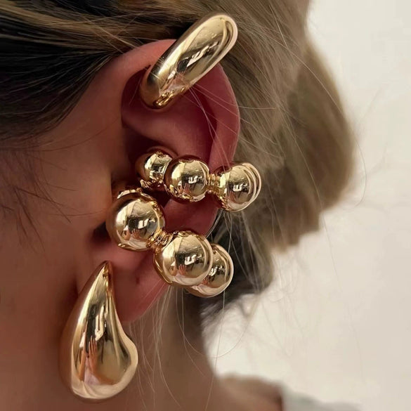 Wholesale Earrings Ccb Material Geometric Style Oval Hollow Electroplated Ear Clip