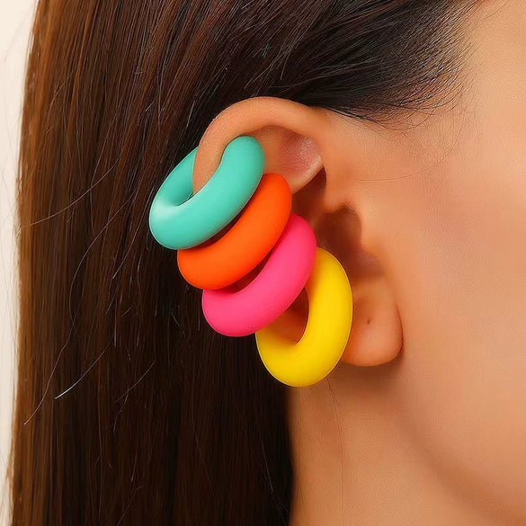 Wholesale Earrings Ccb Material Geometric Style Oval Hollow Electroplated Ear Clip