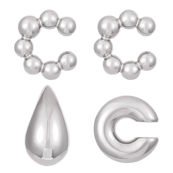 Wholesale Earrings Ccb Material Geometric Style Oval Hollow Electroplated Ear Clip