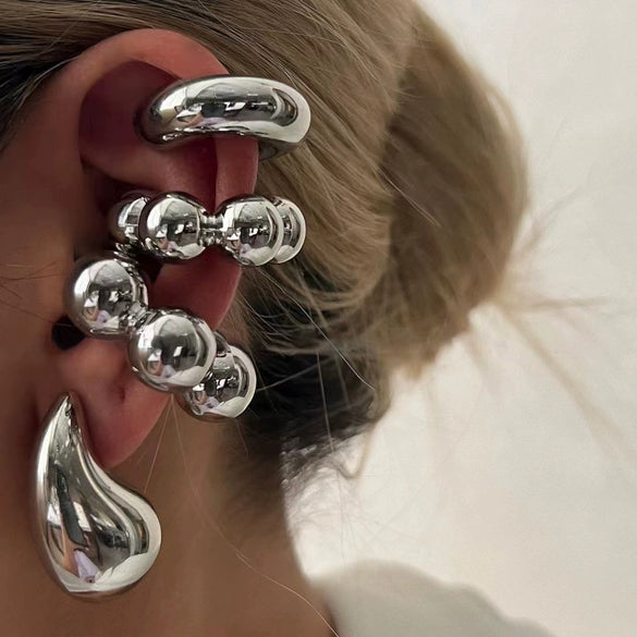 Wholesale Earrings Ccb Material Geometric Style Oval Hollow Electroplated Ear Clip