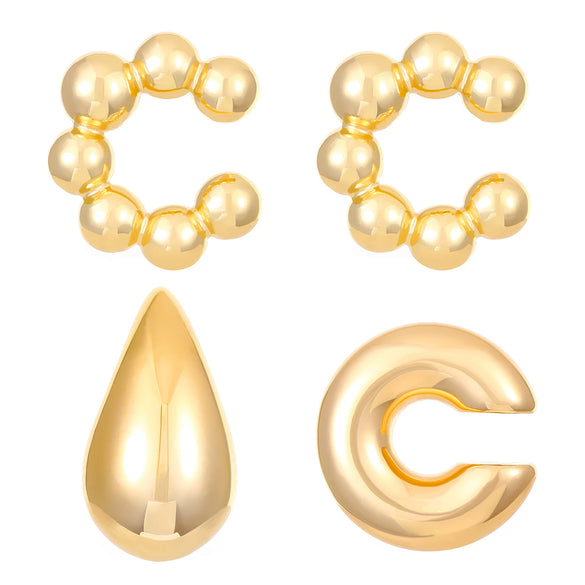 Wholesale Earrings Ccb Material Geometric Style Oval Hollow Electroplated Ear Clip