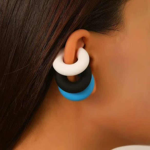 Wholesale Earrings Ccb Material Geometric Style Oval Hollow Electroplated Ear Clip