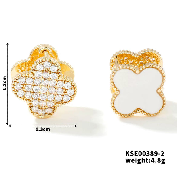 Wholesale Earrings Copper Acrylic Four Leaf Clover Style Electroplated