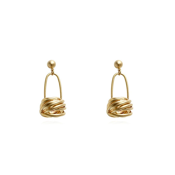 Wholesale Earrings Copper Alloy Geometric Matte Circle Knotted Hanging Basket Non Pierced Screw Clip