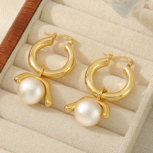 Wholesale Earrings Copper And Pearl French Retro U Shape Inlaid With Pearls