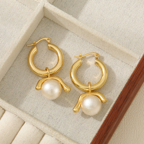 Wholesale Earrings Copper And Pearl French Retro U Shape Inlaid With Pearls