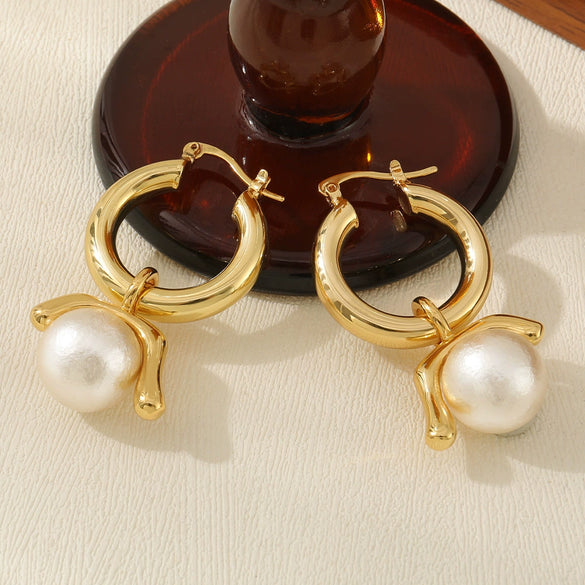 Wholesale Earrings Copper And Pearl French Retro U Shape Inlaid With Pearls