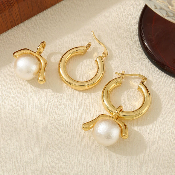 Wholesale Earrings Copper And Pearl French Retro U Shape Inlaid With Pearls