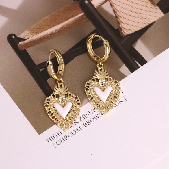 Wholesale Earrings Copper Dripping Oil Geometric Heartshaped Sweet Style 18K Gold Plated
