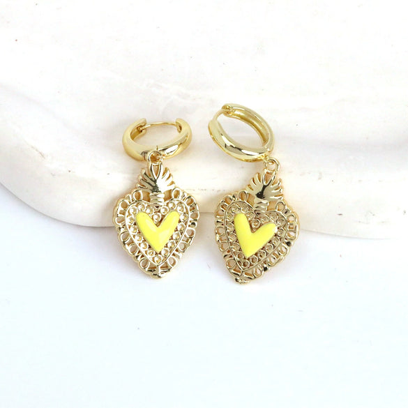 Wholesale Earrings Copper Dripping Oil Geometric Heartshaped Sweet Style 18K Gold Plated
