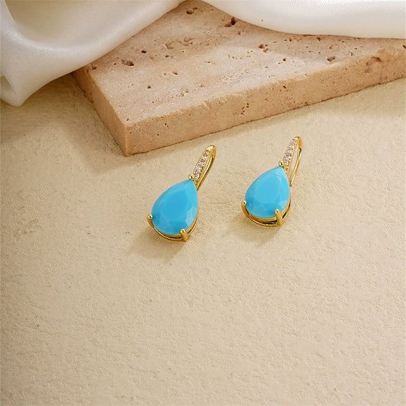 Wholesale Earrings Copper Dropshaped Zircon Micro Inlaid Electroplating For Women
