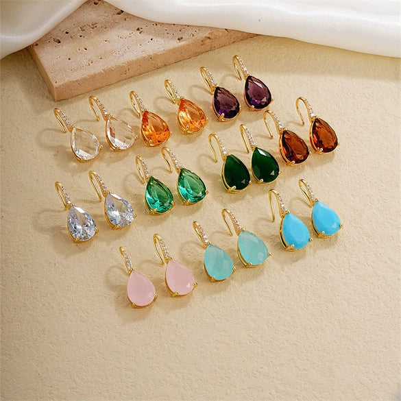 Wholesale Earrings Copper Dropshaped Zircon Micro Inlaid Electroplating For Women