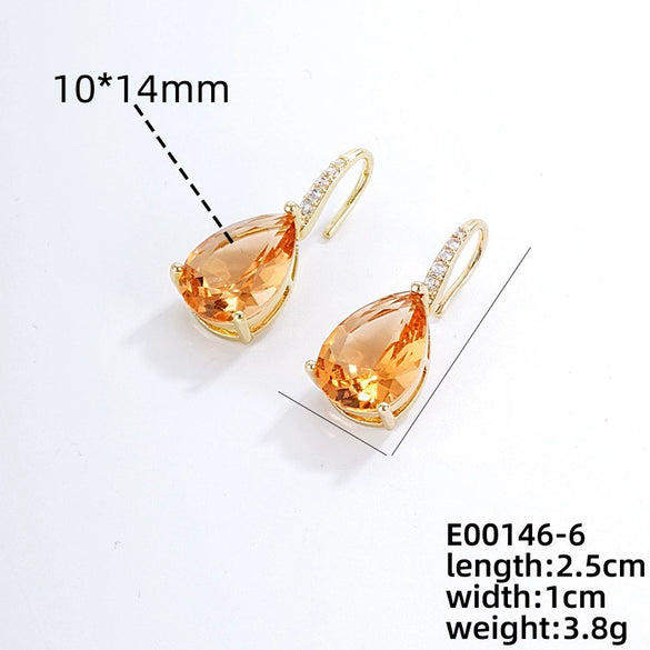 Wholesale Earrings Copper Dropshaped Zircon Micro Inlaid Electroplating For Women