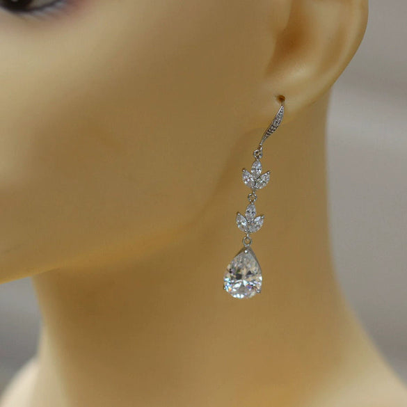 Wholesale Earrings Copper Dropshaped Zircon