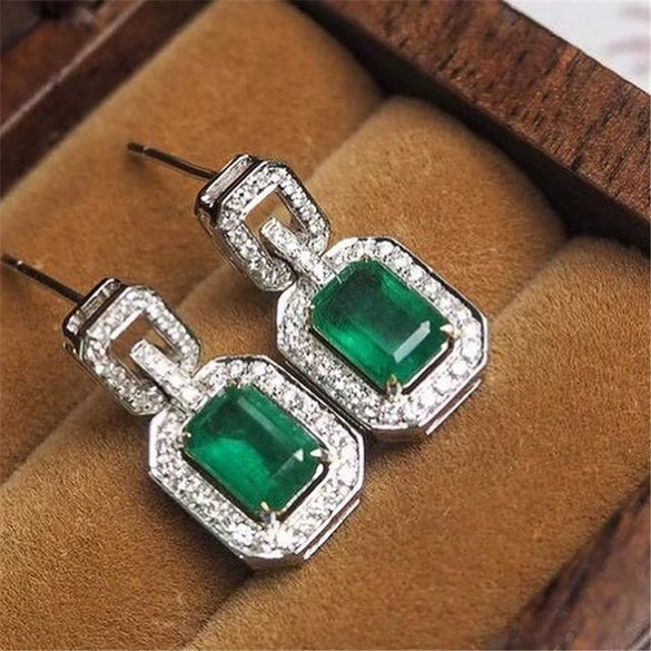 Wholesale Earrings Copper Emerald Zircon Geometric Style Rectangular