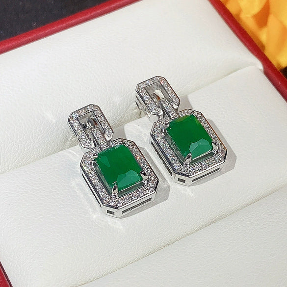 Wholesale Earrings Copper Emerald Zircon Geometric Style Rectangular
