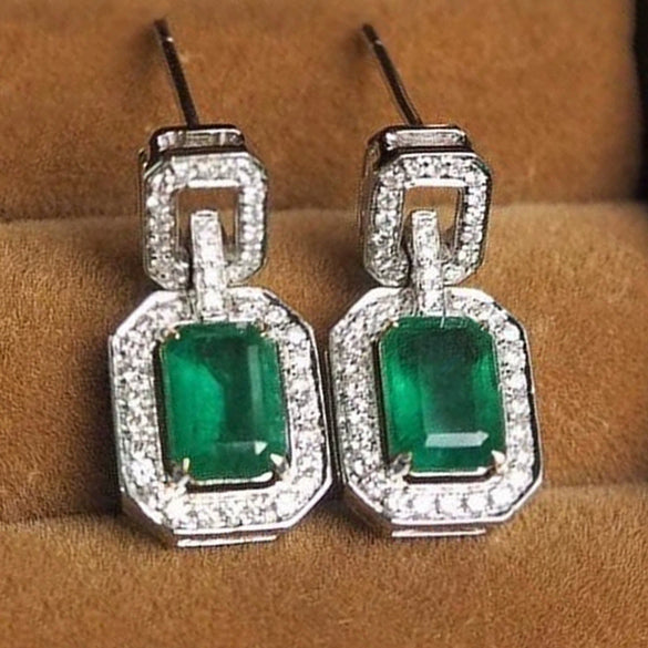 Wholesale Earrings Copper Emerald Zircon Geometric Style Rectangular