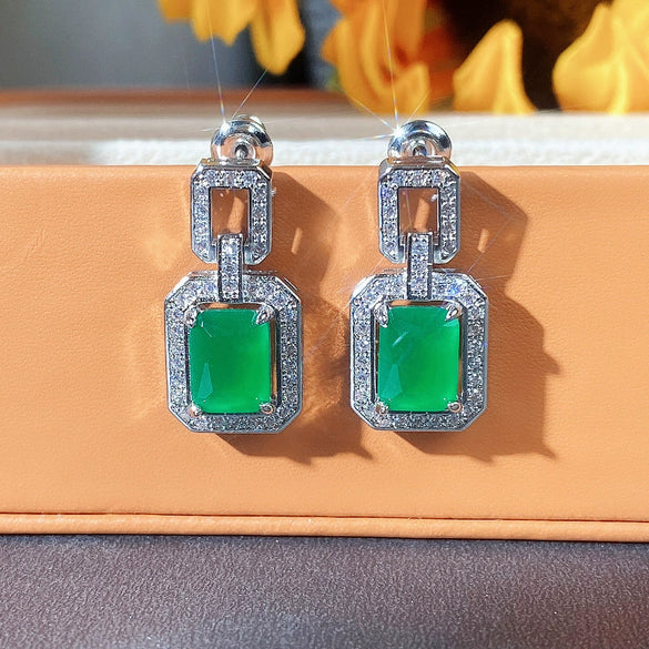 Wholesale Earrings Copper Emerald Zircon Geometric Style Rectangular